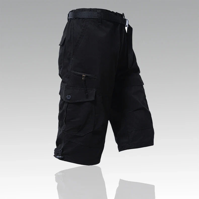 Mens Cargo Shorts 100% Cotton Casual Running Shorts Elastic Waist Hiking Outdoor with a Belt