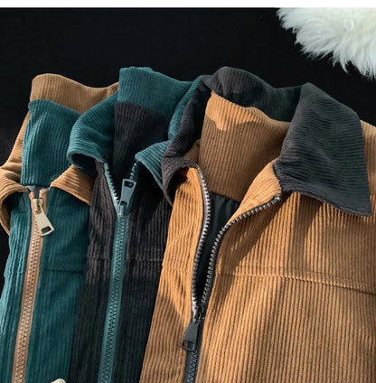 2026 Autumn Corduroy Cargo Jacket For Men Windbreakers Zipper Coats Loose Cargo Outwear Casual Jacket Mens Clothes