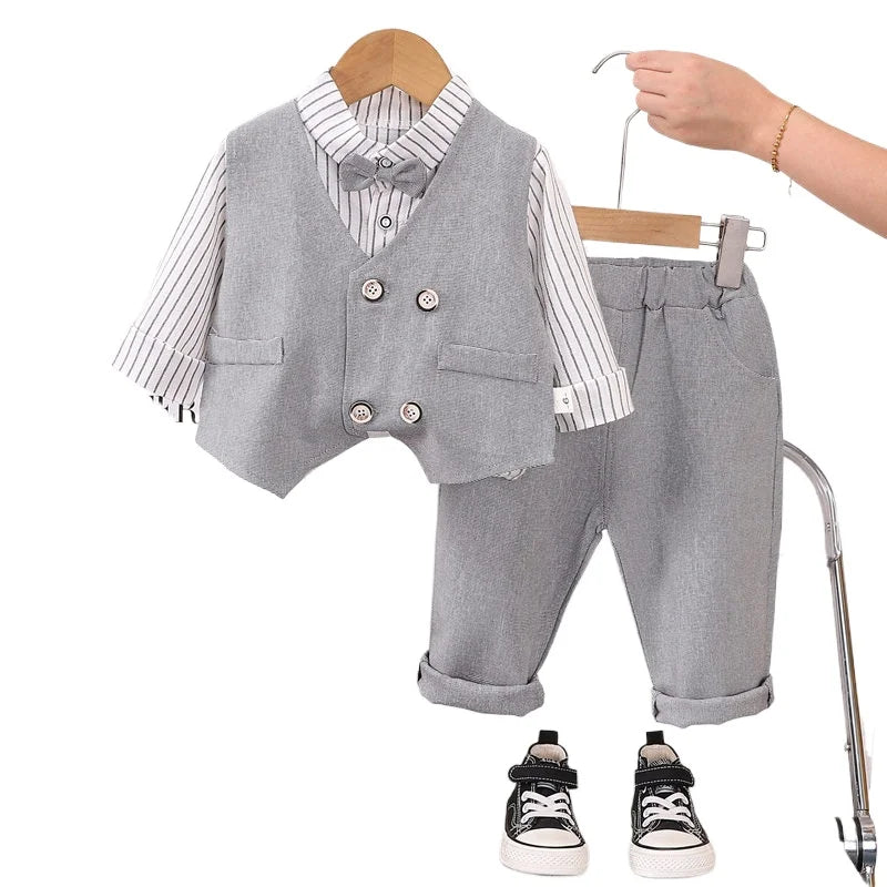 Autumn New Kids Girls Boy  Formal Gentleman Vest Shirt Pants 3pcs/set Clothing Set Spring Children Tracksuits Clothes Sport Suit