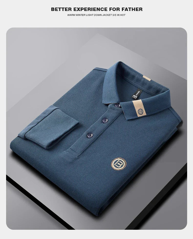 High end letter embroidery brand men's long sleeved polo shirt 2024 Spring and Autumn new comfortable 100% cotton casual T-shirt