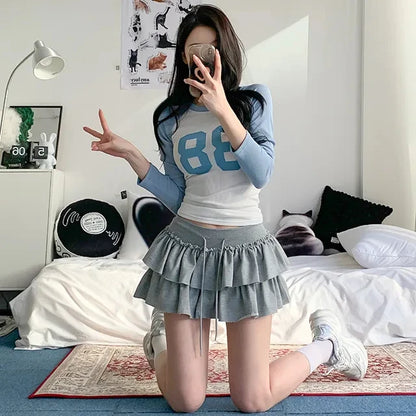 Summer 2025 Casual High Waist Fluffy Skirt Women's f-length Baked Cake Skirt with Fringe Versatile Cotton 00% Skirt