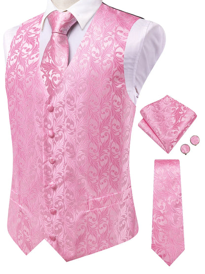 Men's Classic Floral Vest & Tie Hanky Cufflinks Set – Waistcoat for Weddings Events Party Gift