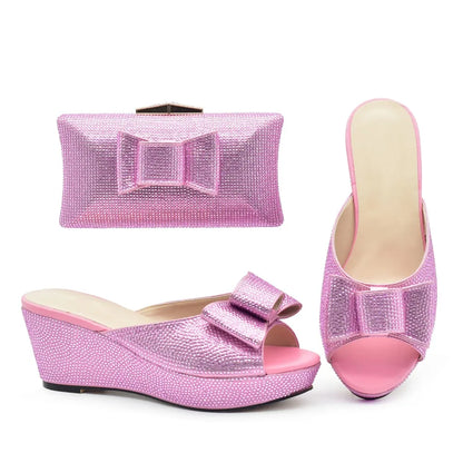 Latest Design Women Shoes and Bag Set Decorated with Rhinestone Wedding Shoes Bride Ladies Shoes Heels Party Women Pumps