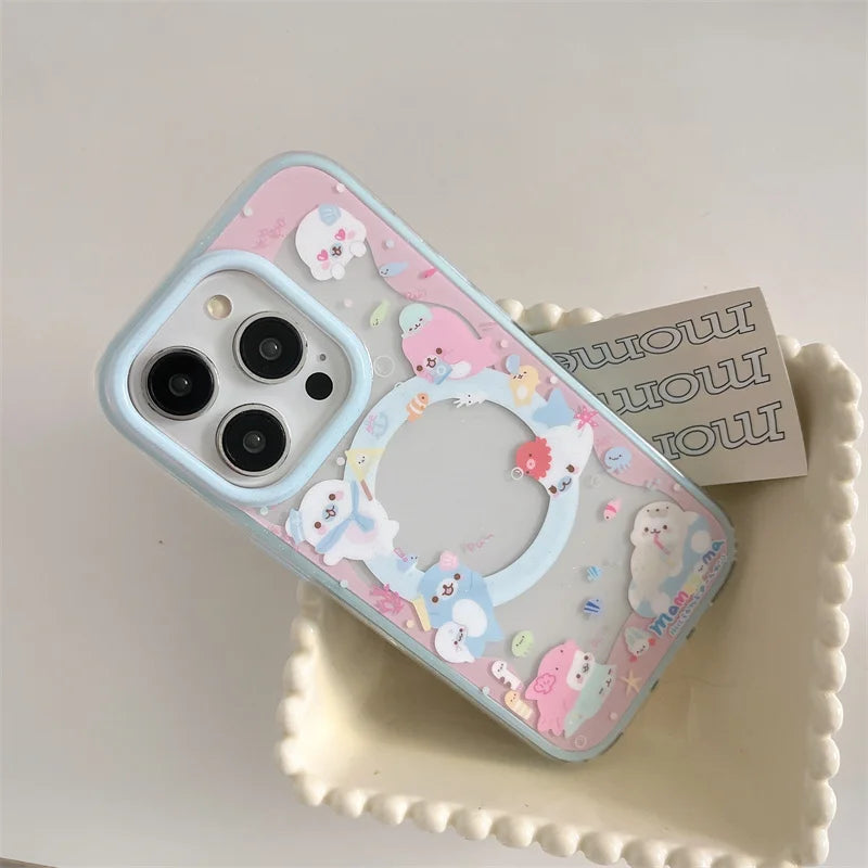 Cute Dolphin Shaking Bracket Magnetic Phone Case For iPhone 17 16 Pro 15 14 Pro Max Cover with Stand Holder Cases for Magsafe