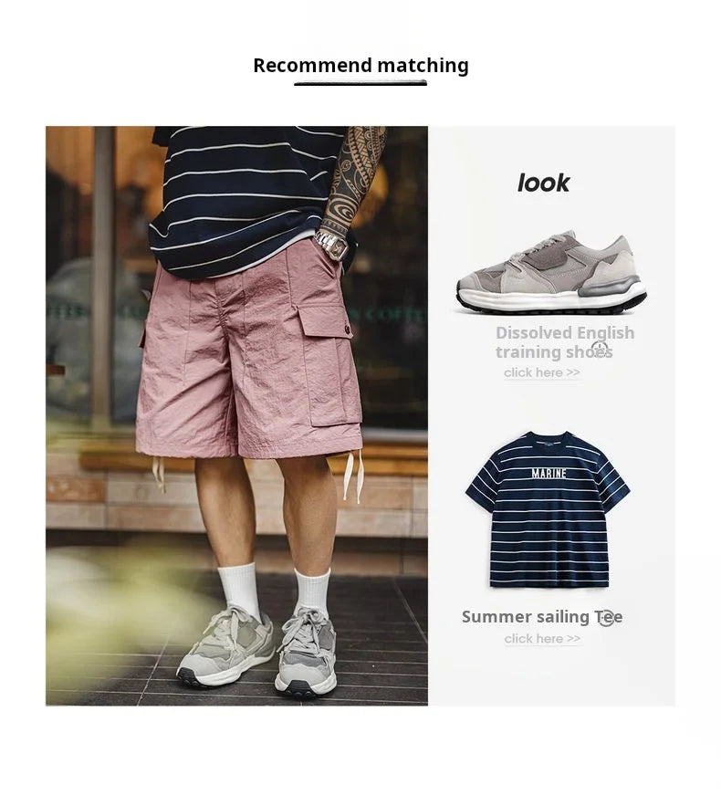 Outdoor Quick-Dry Pink Cargo Shorts Men's Summer Lightweight Woven Elastic Waist Shorts Loose Straight Bottoms for Sports