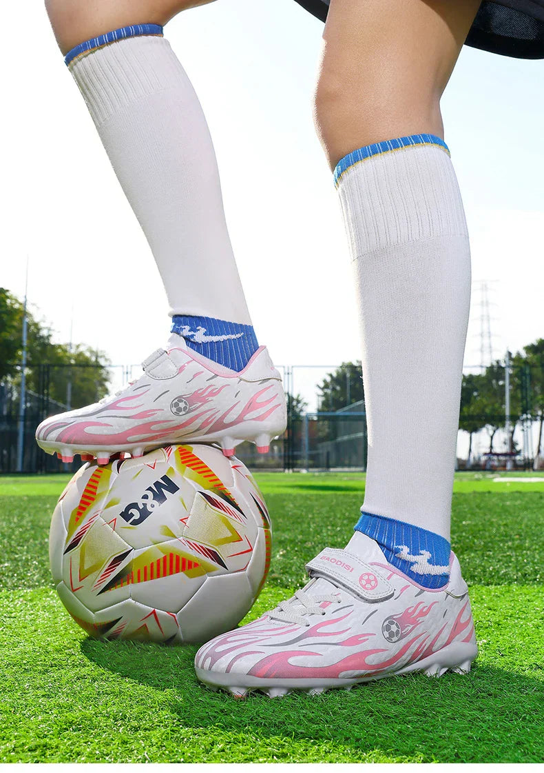 Kids Youth Soccer Shoes Boys Girls Football Cleats Velcro TF FG Training Sneakers Non-Slip Grass Artificial Grass Sport Boots