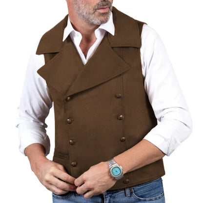 Men Vest Brown Double Button Frosted Velvet Waistcoat For Banquet Birthday Wedding Business Work Formal Set Men Suit Vest