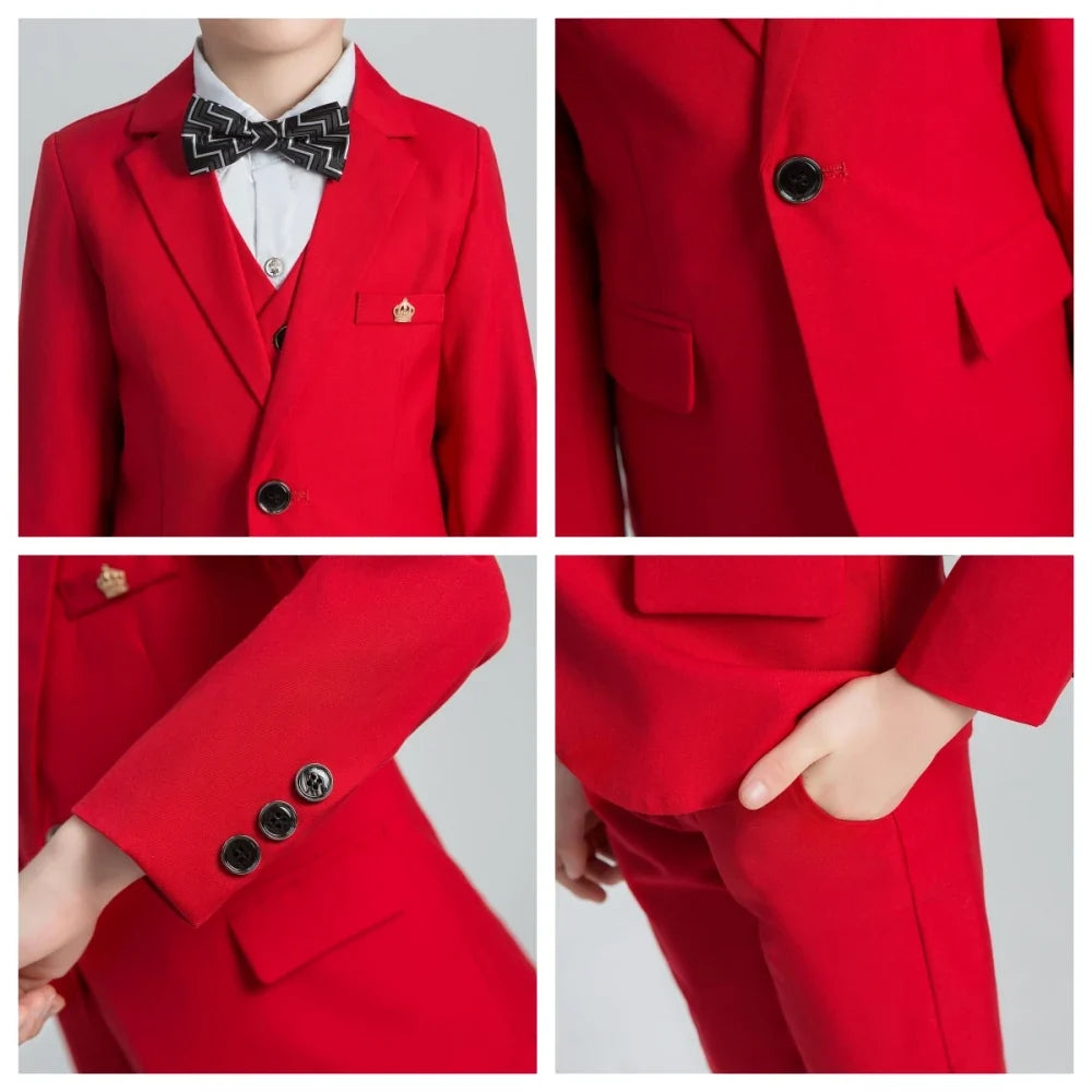 Hot Sale Red Kids Suit Set New Year Christmas Party Elegant Boys Suits For School Opening Ceremony Piano Performance