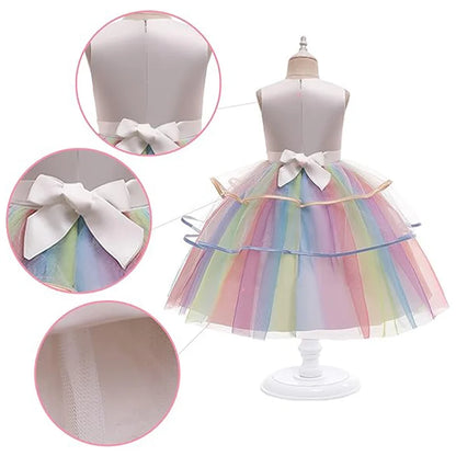 Dreamy Girl Embroidery Sleeveless Unicorn Mesh Princess Dress With Hair Hoop Wing For Kids Party Performance Birthday Gift 2-10T