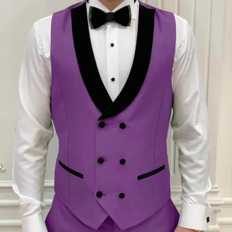 Men Vest Gray Double Button With Black Lapel Waistcoat Suit Fit Wedding Birthday Banquet Party Business Work Tuxedo Men Suit