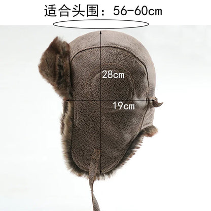 Winter Men Bomber Hat With Goggles Outdoor Motorcycle Windproof Warm Faux Fur Pilot Earflap Hat Leather Thermal Ushanka