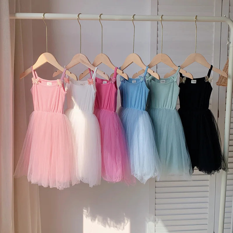 2026 Summer Baby Girls Kids Cute Tutu Sling Dress Sleeveless Tulle Birthday Party Vestido Ballet Princess Dress Children Clothes