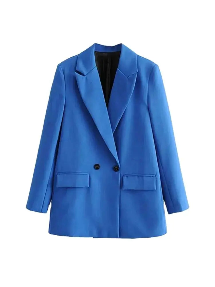 Women Chic Office Lady Double Breasted Blazer Vintage Coat Fashion Notched Collar Long Sleeve Ladies Outerwear Stylish Tops