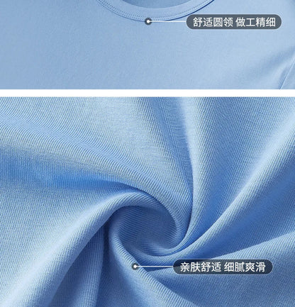 47% Cotton 47% Modal 6% Spandex T Shirt Men Short Sleeved Summer Round Neck Undershirt Plus Size Men's Solid Color Tops Tees