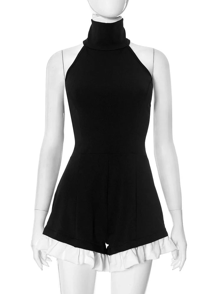 Ruffled Patchwork Sexy Rompers Female Patchwork Off-Shoulder High Waist Contrast Summer 2025 Women's Jumpsuit Bodysuits