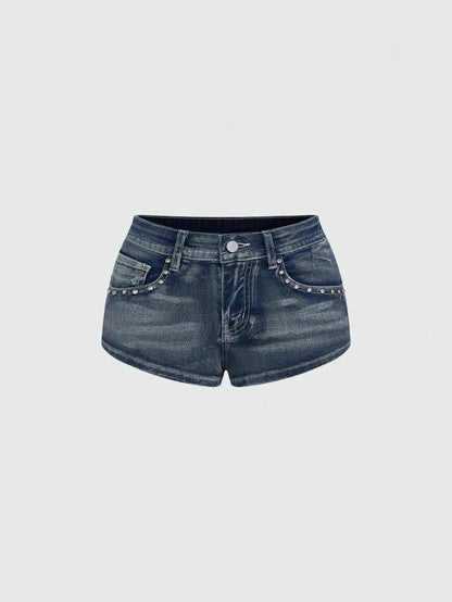 Low Rise Distressed Denim Shorts Female Jeans Womens Jeans Shorts Vintage Y2K Punk Style Embroidered Hot Pants
