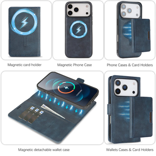 3-in-1 Luxury Leather Wallet Detachable Flip Cover For iPhone 16 15 14 13 12 17 ProMax Plus 17Air 16e Magsafe Credit Card Wallet
