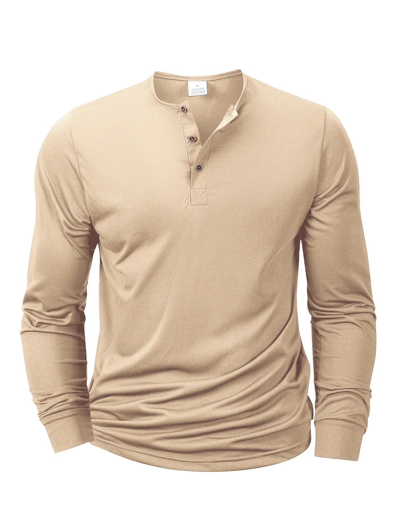 Men's Henery Neck Button Long Sleeve T Shirt Solid Color Spring Summer Breathable Tshirt Fashion Casual Slim Tops Classic Shirts