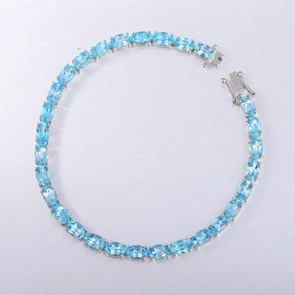 Pure 925 Sterling Silver Women's Hand Bracelets 100% Real Gemstone Natural Topaz Peridot Amethyst Gem Fine Jewelry