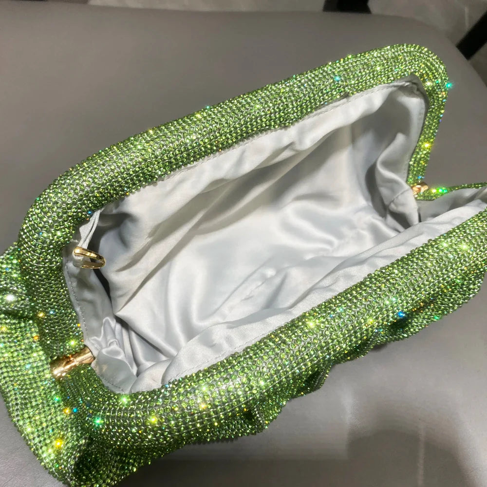 Shiny Handle Rhinestones Handmade Evening Clutch Bags New Folds Purses And Handbags Luxury Designer Wedding Party High Quality