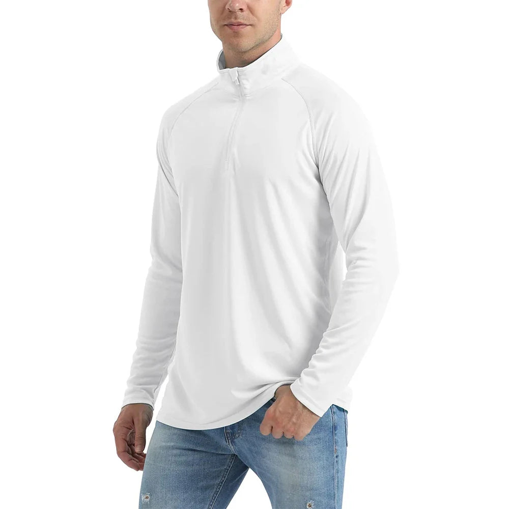 UPF 50+ Quick Dry T-Shirts Mens Long Sleeve UV Protection Shirt 1/4 Zip Running Tee Hiking Fishing Lightweight T Tops