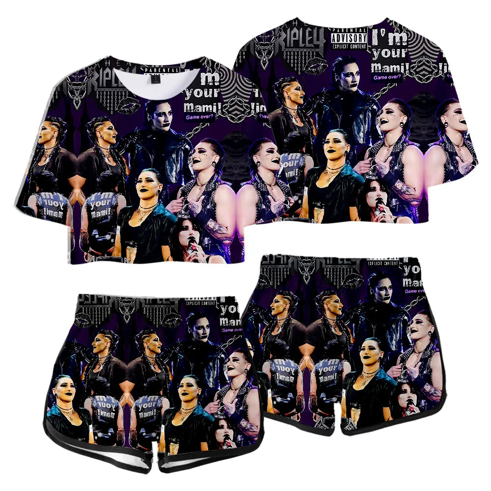 Rhea Ripley Merch Tops Two Piece Set Shorts+Lovely TShirt Harajuku Streetwear Girl Sets Everyday Wear