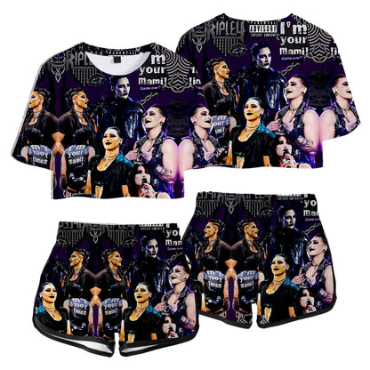 Rhea Ripley Merch Tops Two Piece Set Shorts+Lovely TShirt Harajuku Streetwear Girl Sets Everyday Wear