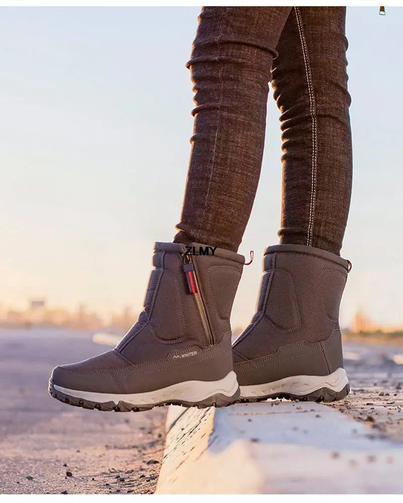 Waterproof Men Women Snow Boots High Top Ankle Winter Boots Platform Warm Plush Man Cutton Shoes Outdoor Non-slip Snowboots Male