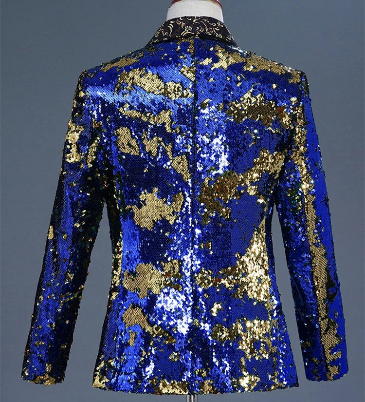 2026 New Men's Red Suit Jacket, Wedding Party Slim Dress Coat, Sequin Decoration Luxurious Blazers Blue Green Terno Masculino