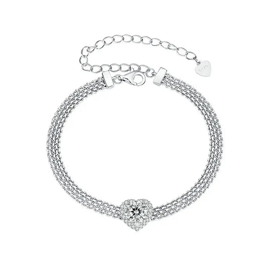 Bracelet chaîne maillon maille en argent sterling 925 massif de 4 mm, bracelet tissé en moissanite cœur plaqué or blanc pour femme