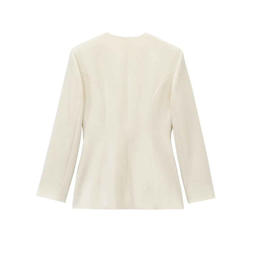 Women's Chic V-Neck Blazer Coat with Belt Long Sleeve Snap-Button Fashion Outerwear Top