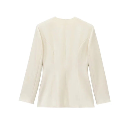 Women's Chic V-Neck Blazer Coat with Belt Long Sleeve Snap-Button Fashion Outerwear Top