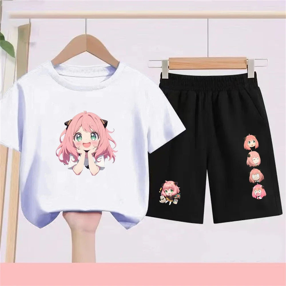 Kids Japanese Anime Spy X Family T-Shirt Sets cool Tops Boy Girls red Casual TShirt+Shorts Children's Summer Short Sleeve