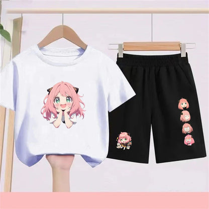 Kids Japanese Anime Spy X Family T-Shirt Sets cool Tops Boy Girls red Casual TShirt+Shorts Children's Summer Short Sleeve