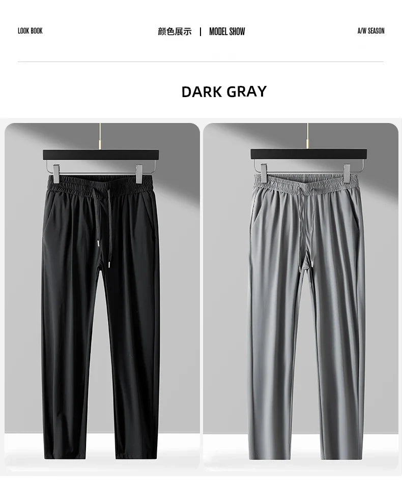 High Quality Ice Silk Stretch New Brand Casual Fashion Elastic Strappy Long Pants Street Style Pencil Teens Trousers Men Clothes