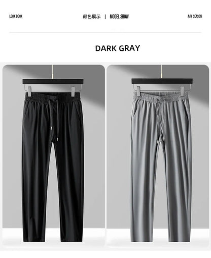 High Quality Ice Silk Stretch New Brand Casual Fashion Elastic Strappy Long Pants Street Style Pencil Teens Trousers Men Clothes