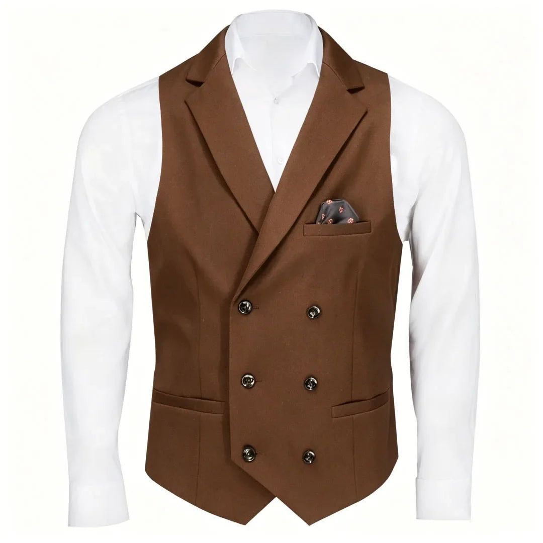 Men Vest Black Solid Double Button With Lapel Waistcoat For Business Wedding Party Banquet Prom Daily Casual Men Suit Vest