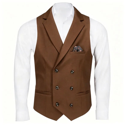 Men Vest Black Solid Double Button With Lapel Waistcoat For Business Wedding Party Banquet Prom Daily Casual Men Suit Vest