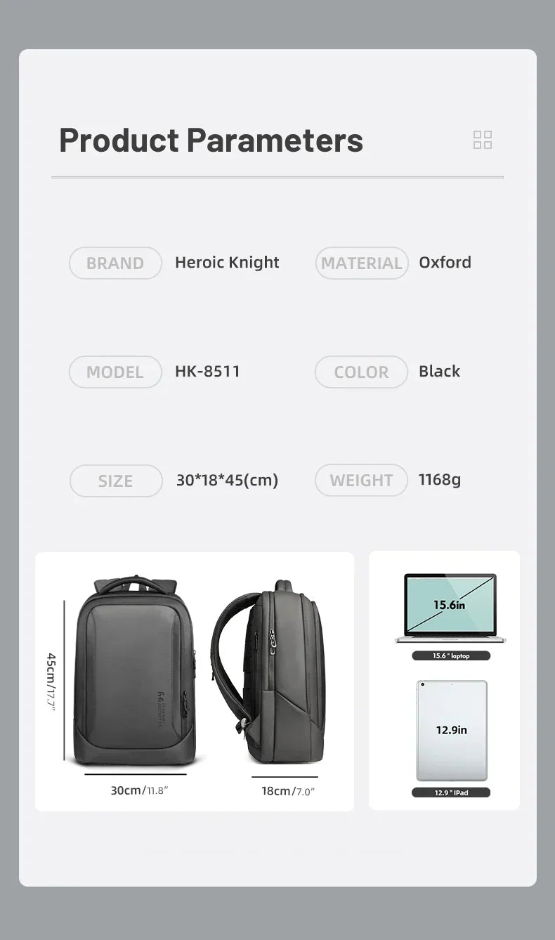 Men's Designer Laptop Bag Waterproof School Bags for College Boys Male Business Sports Travel Backpack Men With USB Charging