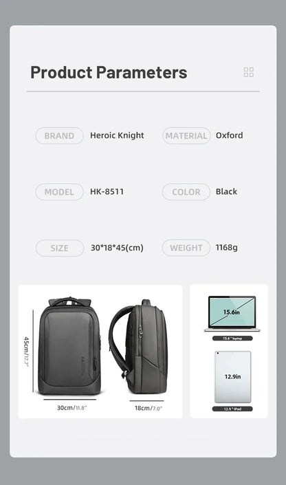 Men's Designer Laptop Bag Waterproof School Bags for College Boys Male Business Sports Travel Backpack Men With USB Charging