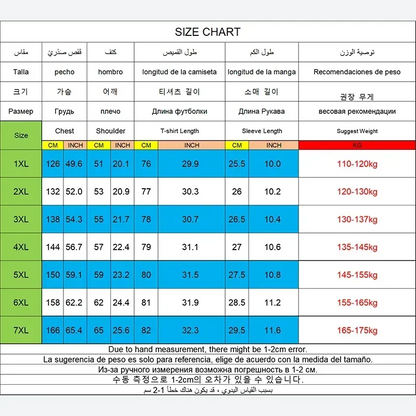 Popular T-shirt for Men Printed Tees Plus Size 110-175kg 6XL/7XL Fashion Summer Cotton Round Neck Short Sleeve Oversized Tops