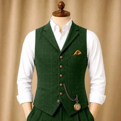 Men Vest Dark Blue Herringbone Checkered Single Button Waistcoat For Wedding Banquet Business Work Daily Casual Men Suit Vest
