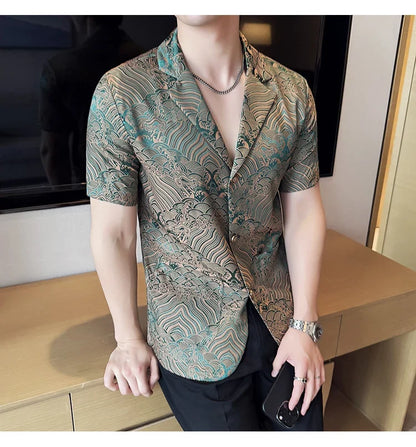 Summer Thin Ice Silk Without Lining Men Suit Coats 2025 New High-end Fashion Jacquard Casual Social Shirt Coat Men Clothing