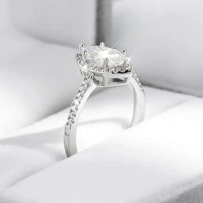 1CT Marquise Cut Certified Moissanite Rings for Women Simulated Diamond Wedding Band S925 Sterling Silver Jewelry