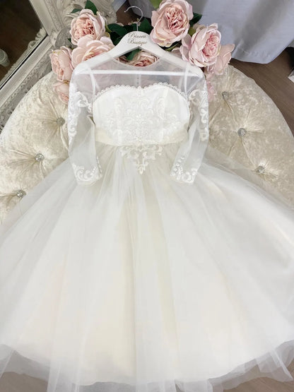 Flower Girl Dresses For Weddings Long Sleeve Lace Tulle Bow Back Children's Elegant Dress vestidos para niñas