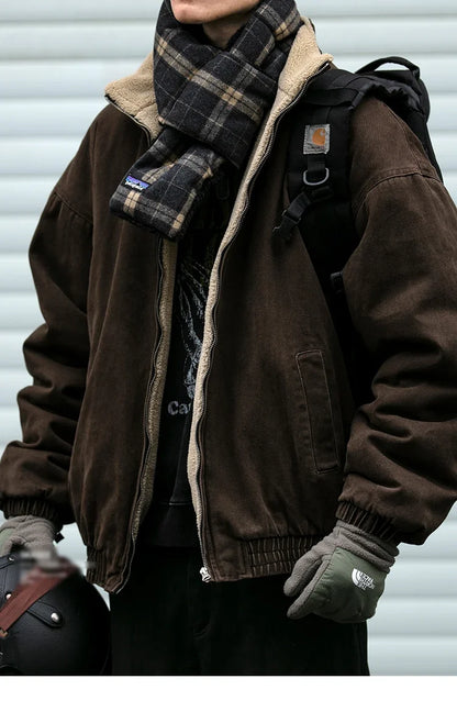 Japanese Vintage Polar Fleece Jacket Men Winter High Quality Thick Jacket Korean Streetwear Loose Couple Trendy Warm Coat Male