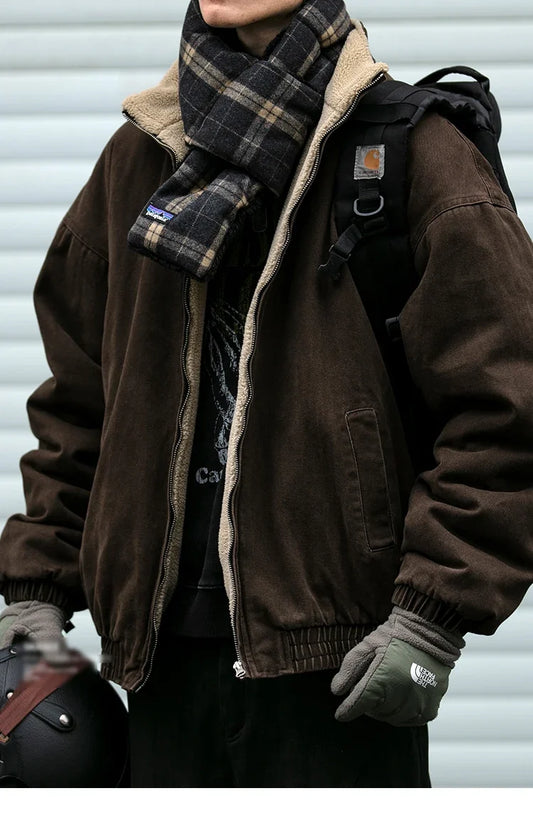 Japanese Vintage Polar Fleece Jacket Men Winter High Quality Thick Jacket Korean Streetwear Loose Couple Trendy Warm Coat Male