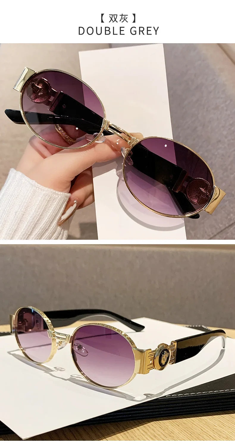 New Vintage Oval Sunglasses Metal Frame Women's Luxury Designery Sun Glasses Shades for Men Oculos UV400  Gafas De Sol Mujer