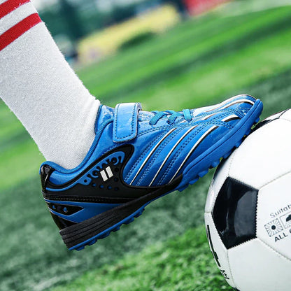 Fashion Gold Children's Football Shoes Outdoor Non-slip Turf Soccer Shoes Kids HOOK&LOOP Low-cut Sports Sneakers Child Trainers