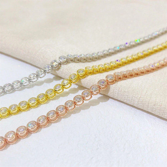 Bracelets Tennis en Moissanite Certifiés GRA 2/3mm S925 Argent Rond Bulle Diamant de Laboratoire Chaîne à Main pour Femmes Hommes Bijoux Fins